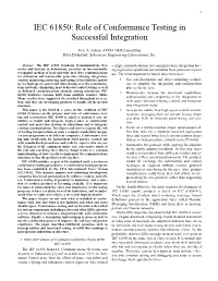 IEC 61850: Role of Conformance Testing in Successful Integration