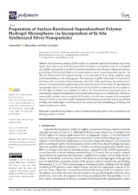 Preparation of Surface-Reinforced Superabsorbent Polymer Hydrogel Microspheres Via Incorporation of in Situ Synthesized Silver Nanoparticles