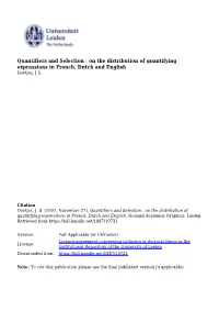 Quantifiers and Selection : on the Distribution of Quantifying Expressions in French, Dutch and English Doetjes, J.S