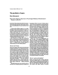The Psychiatry of Opera