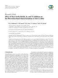 Effect of Rare Earth Metals, Sr, and Ti Addition on the Microstructural Characterization of A413.1 Alloy