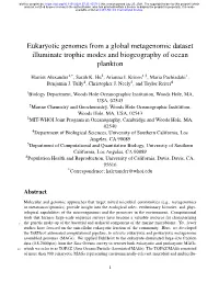 Eukaryotic Genomes from a Global Metagenomic Dataset Illuminate Trophic Modes and Biogeography of Ocean Plankton