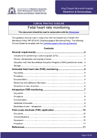 Fetal Heart Rate Monitoring This Document Should Be Read in Conjunction with the Disclaimer