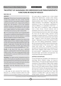 The Effect of Shavasana on Cardiovascular Parasympathetic Functions in Healthy Adults Kasturi
