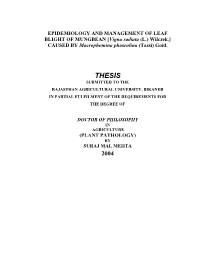 Thesis Submitted to the Rajasthan Agricultural University, Bikaner in Partial Fulfilment of the Requirements for the Degree Of
