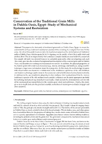 Conservation of the Traditional Grain Mills in Dakhla Oasis, Egypt: Study of Mechanical Systems and Restoration