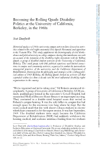 Disability Politics at the University of California, Berkeley, in the 1960S