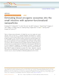 Eliminating Blood Oncogenic Exosomes Into the Small Intestine with Aptamer-Functionalized Nanoparticles