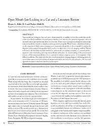 Open Mouth Jaw Locking in a Cat and a Literature Review Hsuan, L., Biller, D