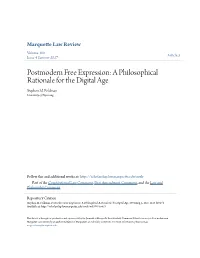 Postmodern Free Expression: a Philosophical Rationale for the Digital Age Stephen M