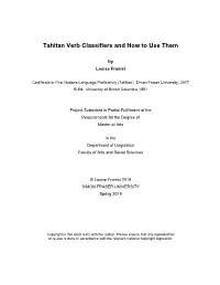 Tahltan Verb Classifiers and How to Use Them