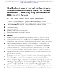 Identification of Areas of Very High Biodiversity Value To