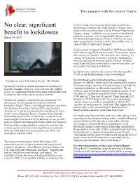 2021-03-15 No Clear Significant Benefit to Lockdowns