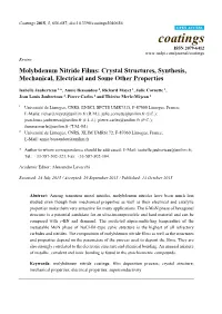 Molybdenum Nitride Films: Crystal Structures, Synthesis, Mechanical, Electrical and Some Other Properties