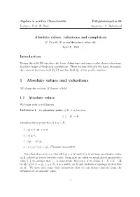1 Absolute Values and Valuations