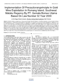 Implementation of Precautionaryprinciple in Gold Mine Exploitation in Romang Island, Southwest Maluku Regency by PT