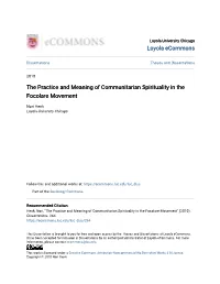 The Practice and Meaning of Communitarian Spirituality in the Focolare Movement