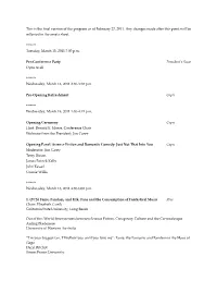 This Is the Final Version of the Program As of February 27, 2011. Any Changes Made After This Point Will Be Reflected in the Errata Sheet