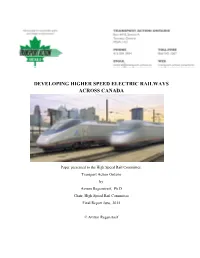 Developing Higher Speed Electric Railways Across Canada