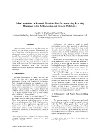 Folksannotation: a Semantic Metadata Tool for Annotating Learning Resources Using Folksonomies and Domain Ontologies