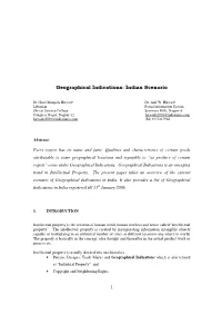 Geographical Indications: Indian Scenario