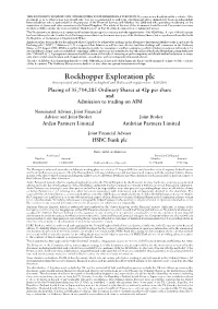 Rockhopper Exploration Plc (Incorporated and Registered in England and Wales with Registered No