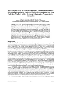 A Preliminary Study of University Students' Collaborative Learning Behavior Patterns in the Context of Online Argumentation Le