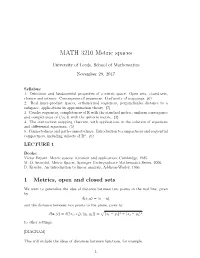 MATH 3210 Metric Spaces