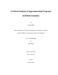 A Critical Analysis of Apprenticeship Programs in British Columbia