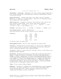 Epsomite Mgso4 • 7H2O C 2001-2005 Mineral Data Publishing, Version 1