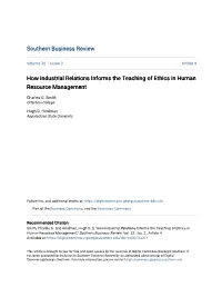 How Industrial Relations Informs the Teaching of Ethics in Human Resource Management