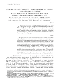 Rare Species and Preliminary List of Mosses of The