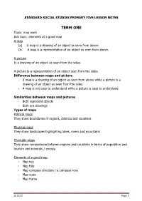 TERM ONE Topic: Map Work Sub Topic: Elements of a Good Map a Map (A) a Map Is a Drawing of an Object As Seen from Above
