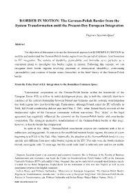 B/ORDER in MOTION: the German-Polish Border from the System Transformation Until the Present-Day European Integration
