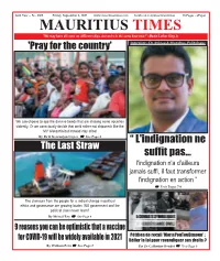 MAURITIUS TIMES "We May Have All Come on Different Ships, but We're in the Same Boat Now." - Martin Luther King Jr