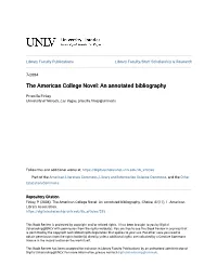 The American College Novel: an Annotated Bibliography