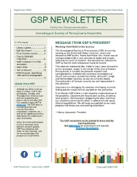 GSP NEWSLETTER Finding Your Pennsylvania Ancestors