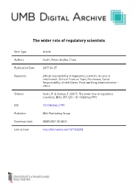 The Wider Role of Regulatory Scientists