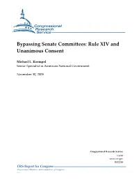 Bypassing Senate Committees: Rule XIV and Unanimous Consent