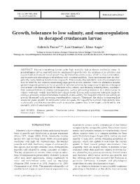 Growth, Tolerance to Low Salinity, and Osmoregulation in Decapod Crustacean Larvae