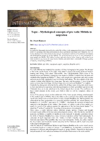 Mythological Concepts of Pre Vedic Mithila in Received: 28-06-2020 Accepted: 30-07-2020 Migration