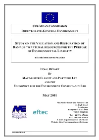 Study on the Valuation and Restoration of Damage to Natural Resources for the Purpose of Environmental Liability