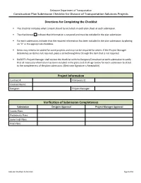 Construction Plan Submission Checklist for Division of Transportation Solutions Projects