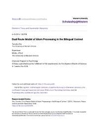 Dual Route Model of Idiom Processing in the Bilingual Context