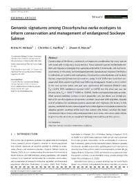 Genomic Signatures Among Oncorhynchus Nerka Ecotypes to Inform Conservation and Management of Endangered Sockeye Salmon