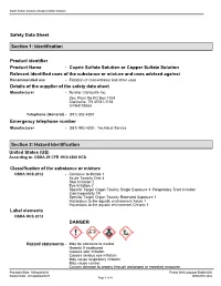 Identification Product Identifier Product Name • Cupric Sulfate
