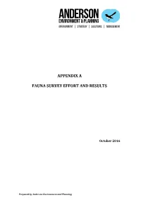 Appendix a Fauna Survey Effort and Results