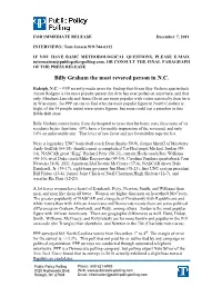Billy Graham the Most Revered Person in N.C