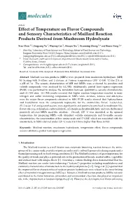 Effect of Temperature on Flavor Compounds and Sensory Characteristics of Maillard Reaction Products Derived from Mushroom Hydrolysate