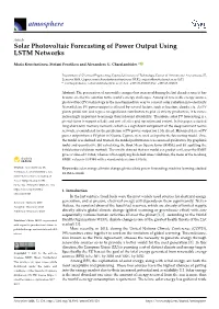 Solar Photovoltaic Forecasting of Power Output Using LSTM Networks
